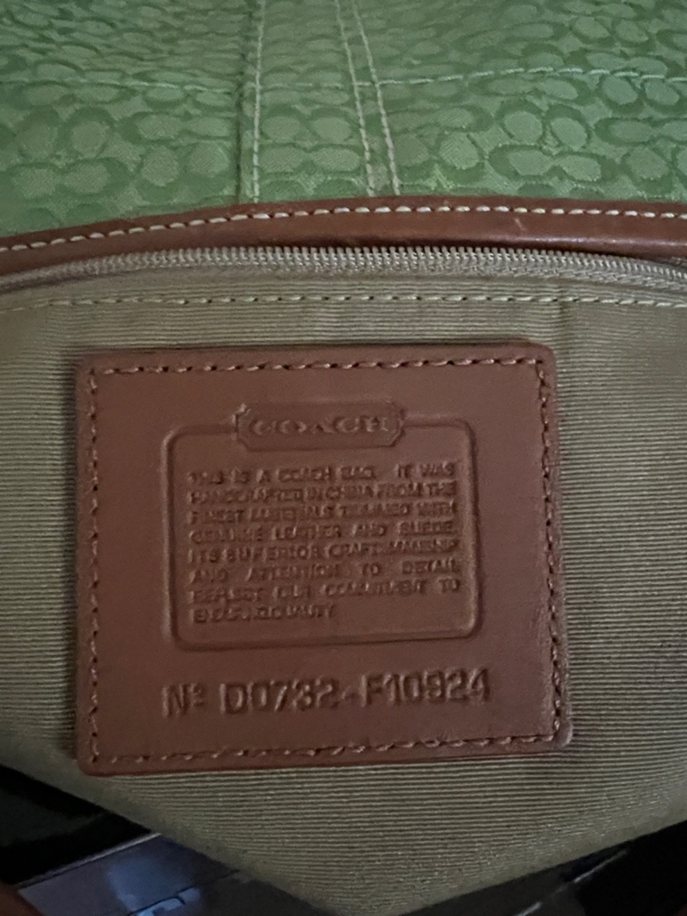 Coach Olive Signature Jacquard Shoulder Bag with Brown Leather Trim - Picture 7 of 8